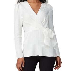 Jay Godfrey Hannah Wrap Top Viscose Blouse Long Sleeve Tie Waist Jacquard US 6